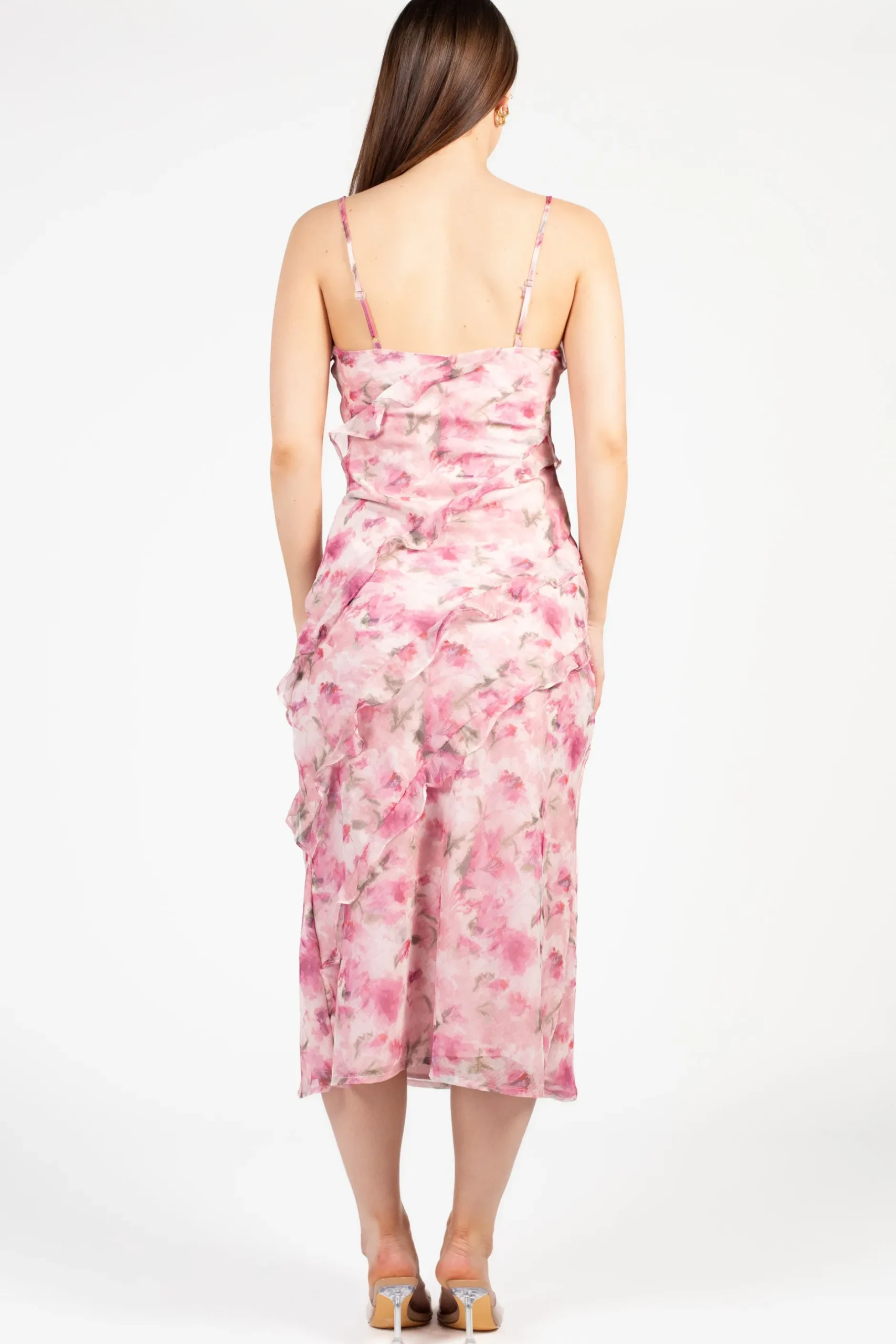 Inmod Maribelle Floral Ruffle Midi Dress Pink New
