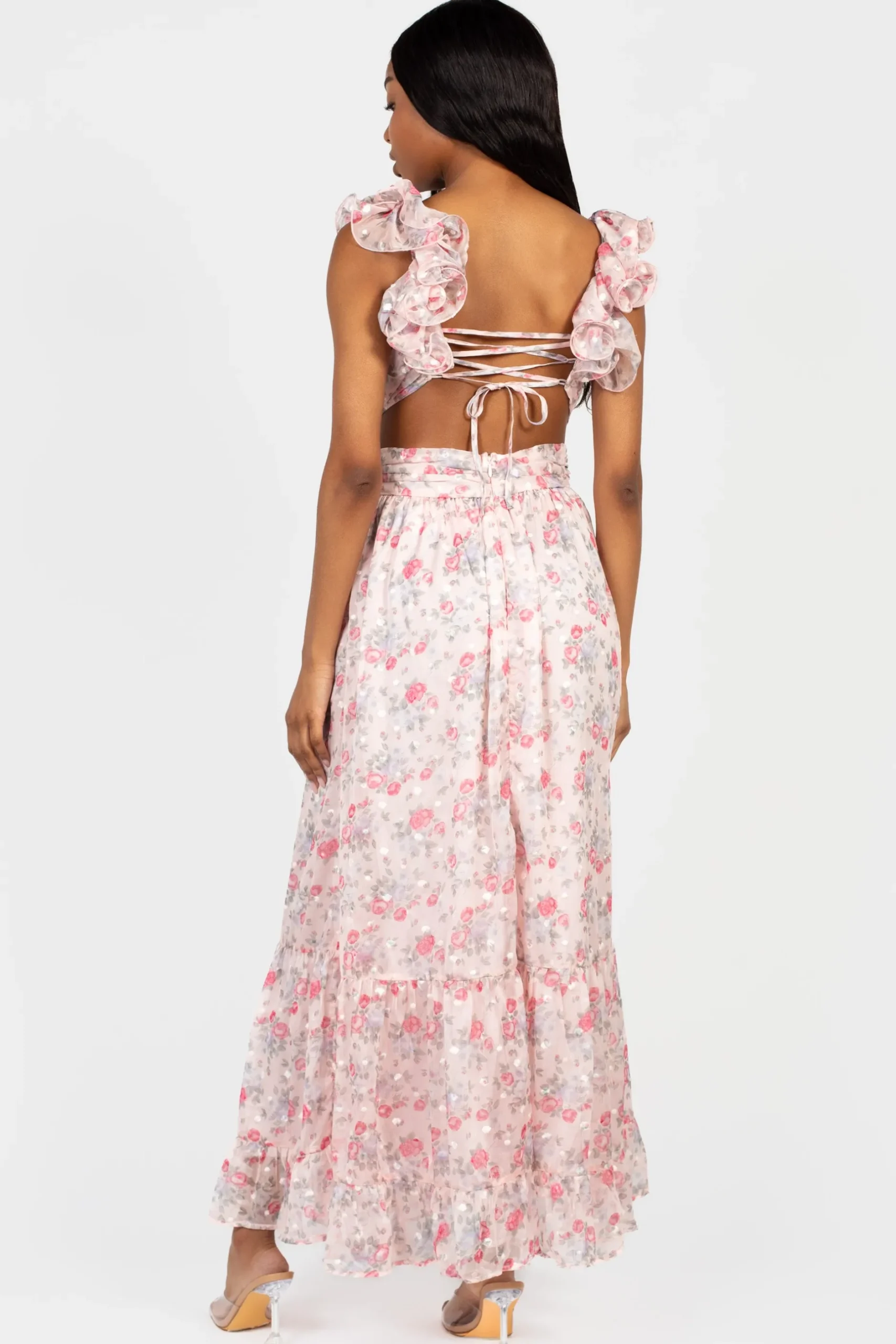 Storia Marie Strap Back Floral Maxi Dress Rose Clearance