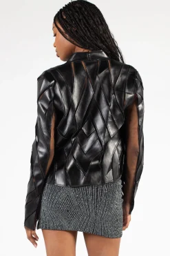 Chelsea Mesh Vegan Leather Jacket Black Discount