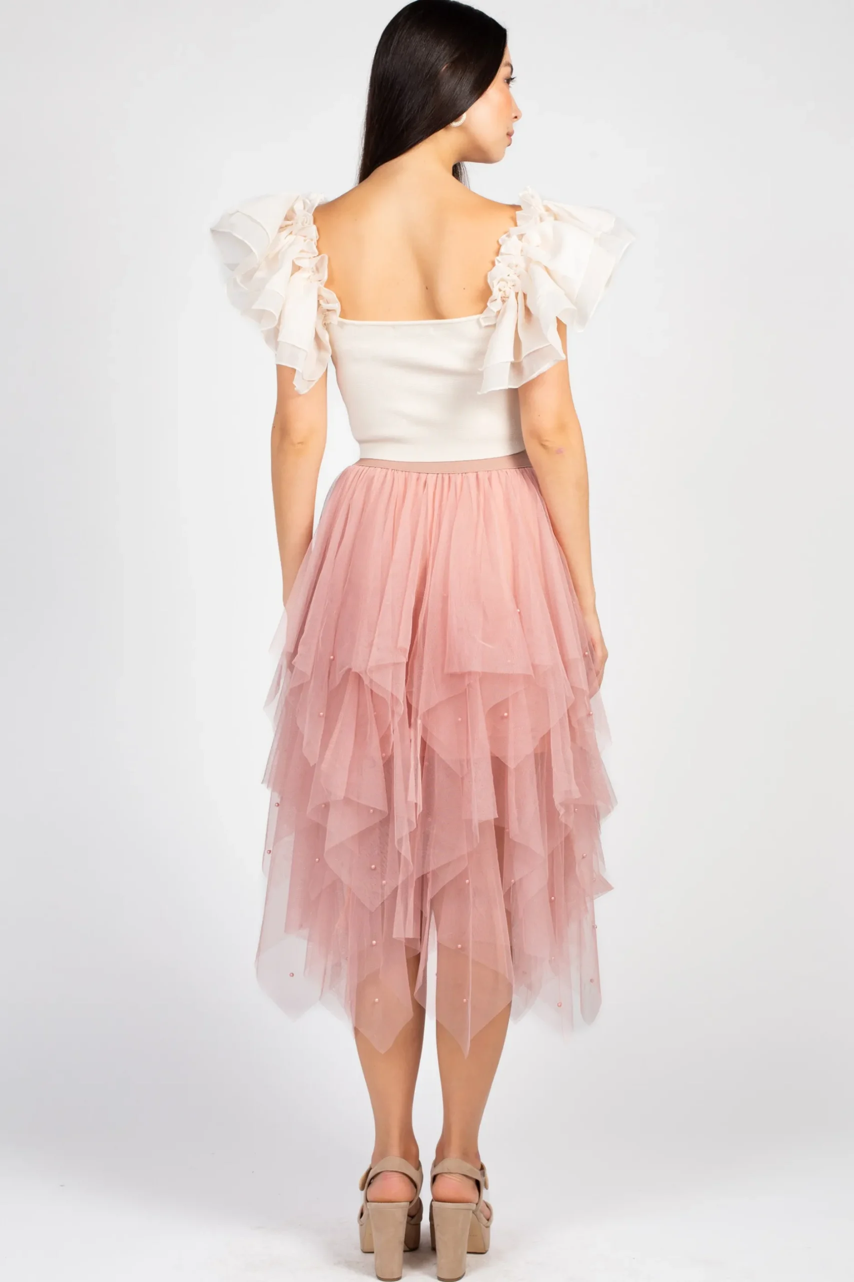 Miou Muse Mia Organza Sleeve Knit Blouse Cream Fashion