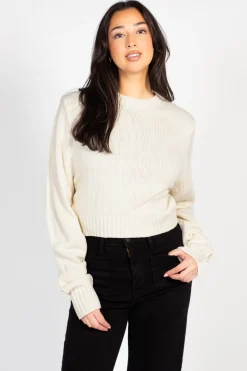 Double Zero Mila Ribbed Crew Neck Sweater Cream Discount