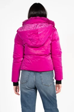 Snobbish Collection Mistic Shine Hooded Fur Trim Puffer Jacket Magenta Clearance