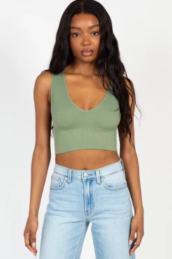 Nikibiki Ribbed Deep V Tank Top Green Online