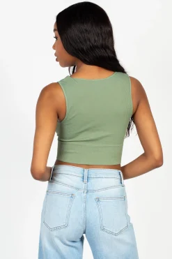 Nikibiki Ribbed Deep V Tank Top Green Online