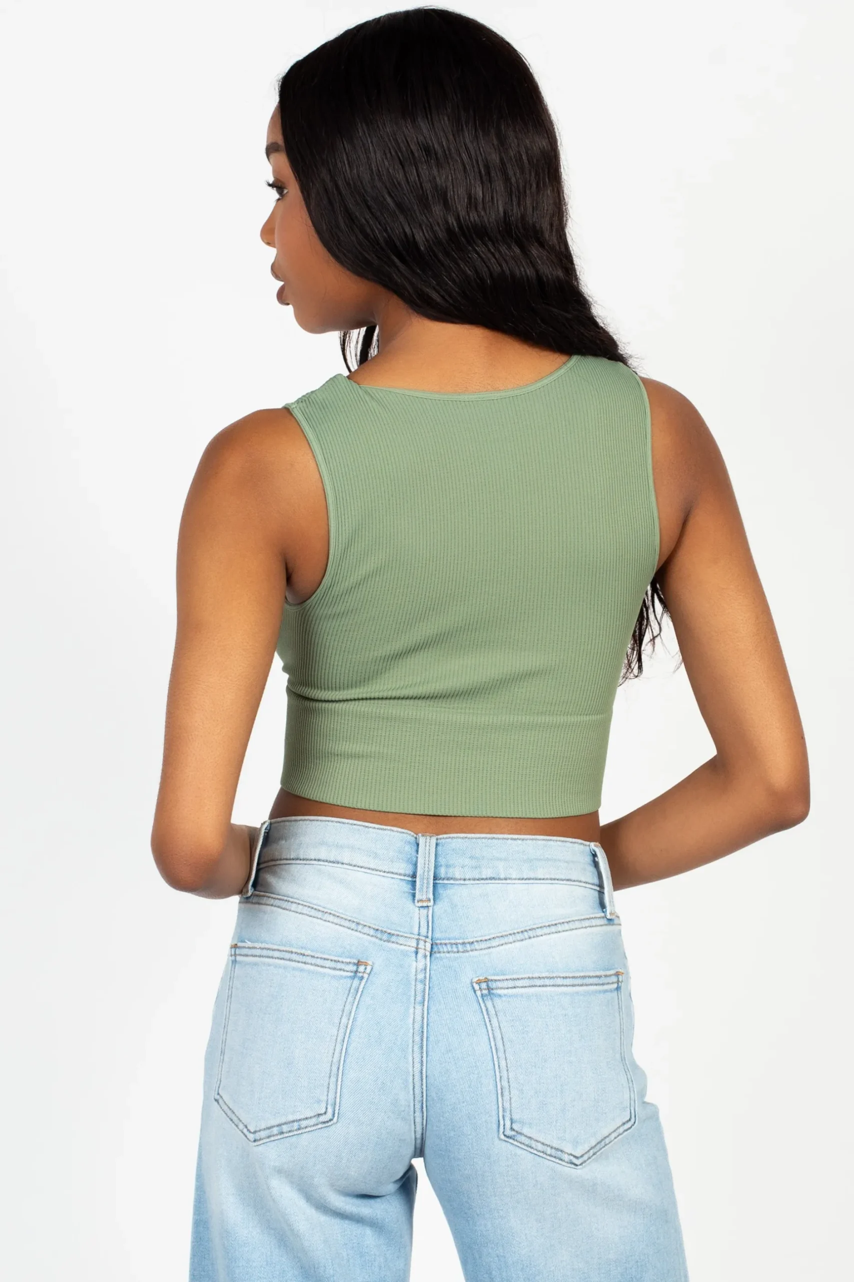Nikibiki Ribbed Deep V Tank Top Green Online