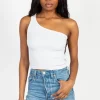 Nikibiki Ribbed One Shoulder Crop Top White New