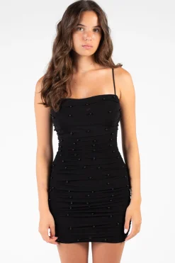 Privy Noel Pearl Mesh Ruched Mini Dress Discount