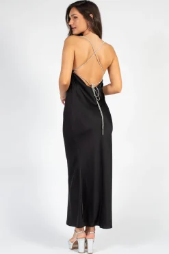 Luxxel Pamela Rhinestone Strap Maxi Slip Dress Black Sale