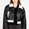 Love Tree Peggi Sherpa Trim Vegan Leather Jacket Black Online