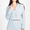 Day + Night Phoebe Houndstooth Cropped Jacket BabyBlue Sale