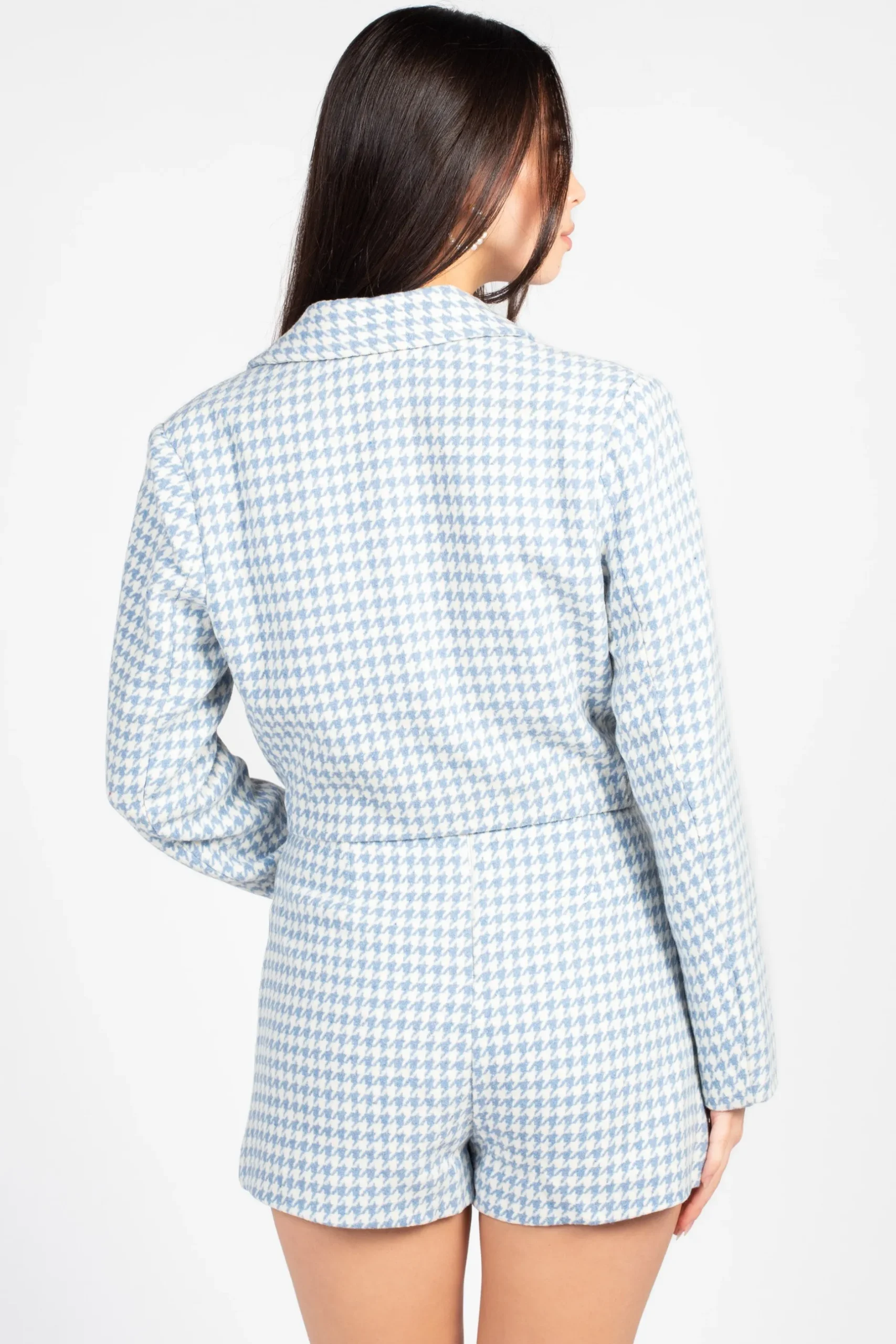 Day + Night Phoebe Houndstooth Cropped Jacket BabyBlue Sale