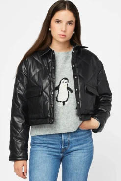 Privy Quilted Vegan Leather Jacket with Flap Pockets Black Hot