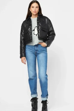 Privy Quilted Vegan Leather Jacket with Flap Pockets Black Hot