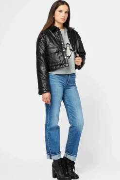 Privy Quilted Vegan Leather Jacket with Flap Pockets Black Hot