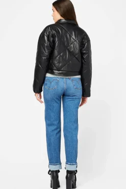 Privy Quilted Vegan Leather Jacket with Flap Pockets Black Hot