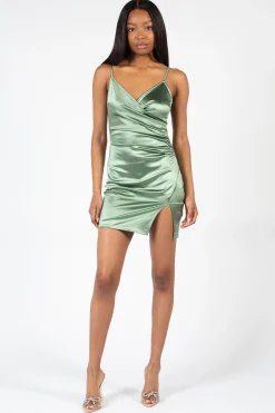 Blue Blush Rachelle Satin Ruched Mini Dress Clearance