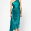 Dress Forum Reagan One Shoulder Pleated Hi Lo Maxi Dress HunterGreen Clearance