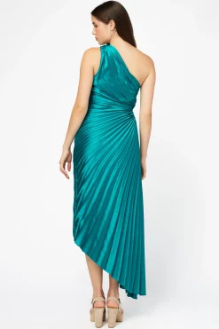 Dress Forum Reagan One Shoulder Pleated Hi Lo Maxi Dress HunterGreen Clearance