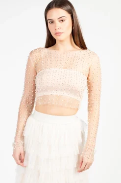 Hot u0026 Delicious Rylee Pearl Embellished Crop Blouse Discount