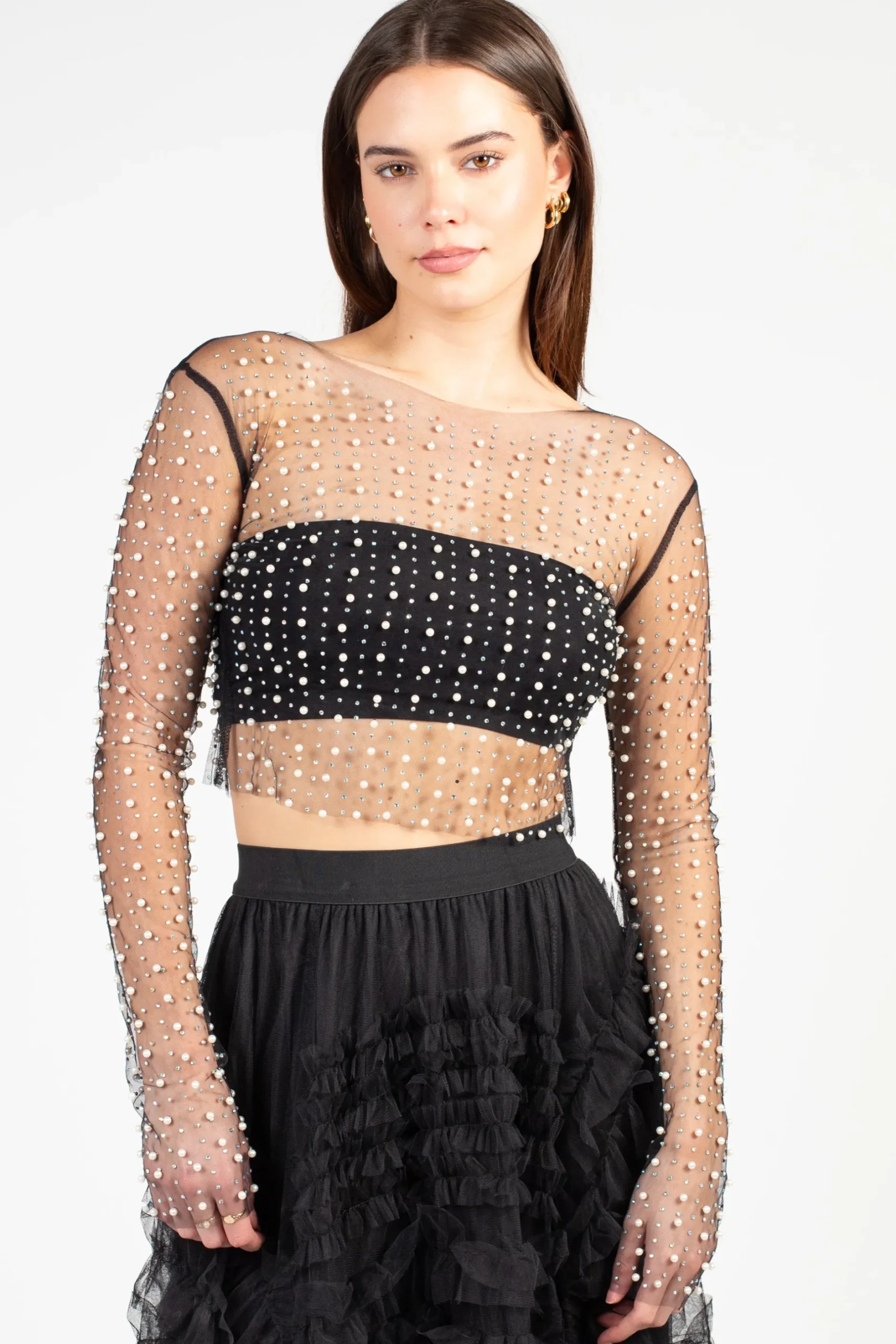 Hot u0026 Delicious Rylee Pearl Embellished Crop Blouse Discount