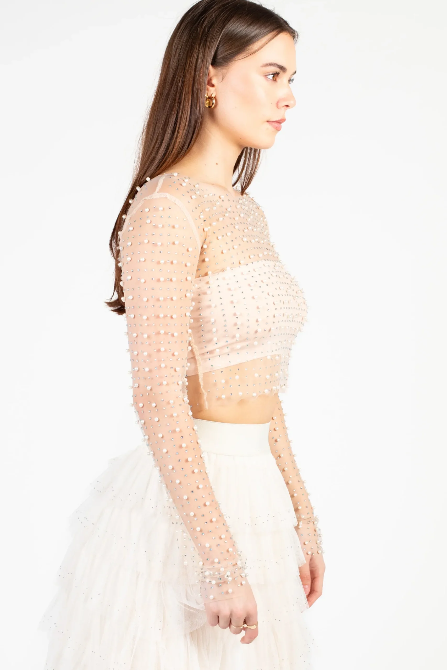 Hot u0026 Delicious Rylee Pearl Embellished Crop Blouse Discount