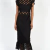Chelsea Samantha Lace Trumpet Bottom Midi Dress Black Clearance
