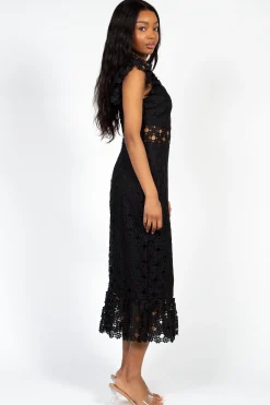 Chelsea Samantha Lace Trumpet Bottom Midi Dress Black Clearance