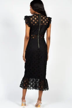 Chelsea Samantha Lace Trumpet Bottom Midi Dress Black Clearance