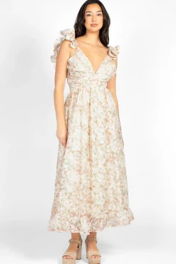Chelsea Secret Garden Backless Floral Maxi Dress CreamFloral Best