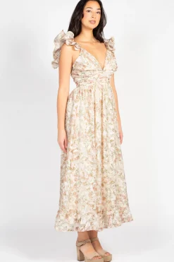 Chelsea Secret Garden Backless Floral Maxi Dress CreamFloral Best