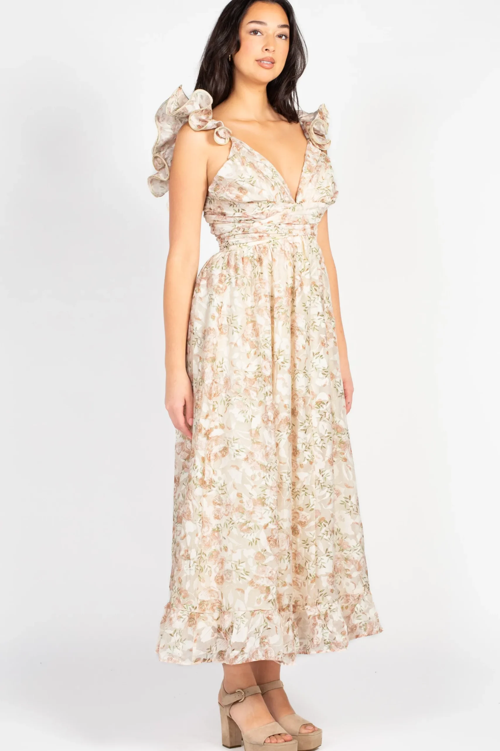 Chelsea Secret Garden Backless Floral Maxi Dress CreamFloral Best