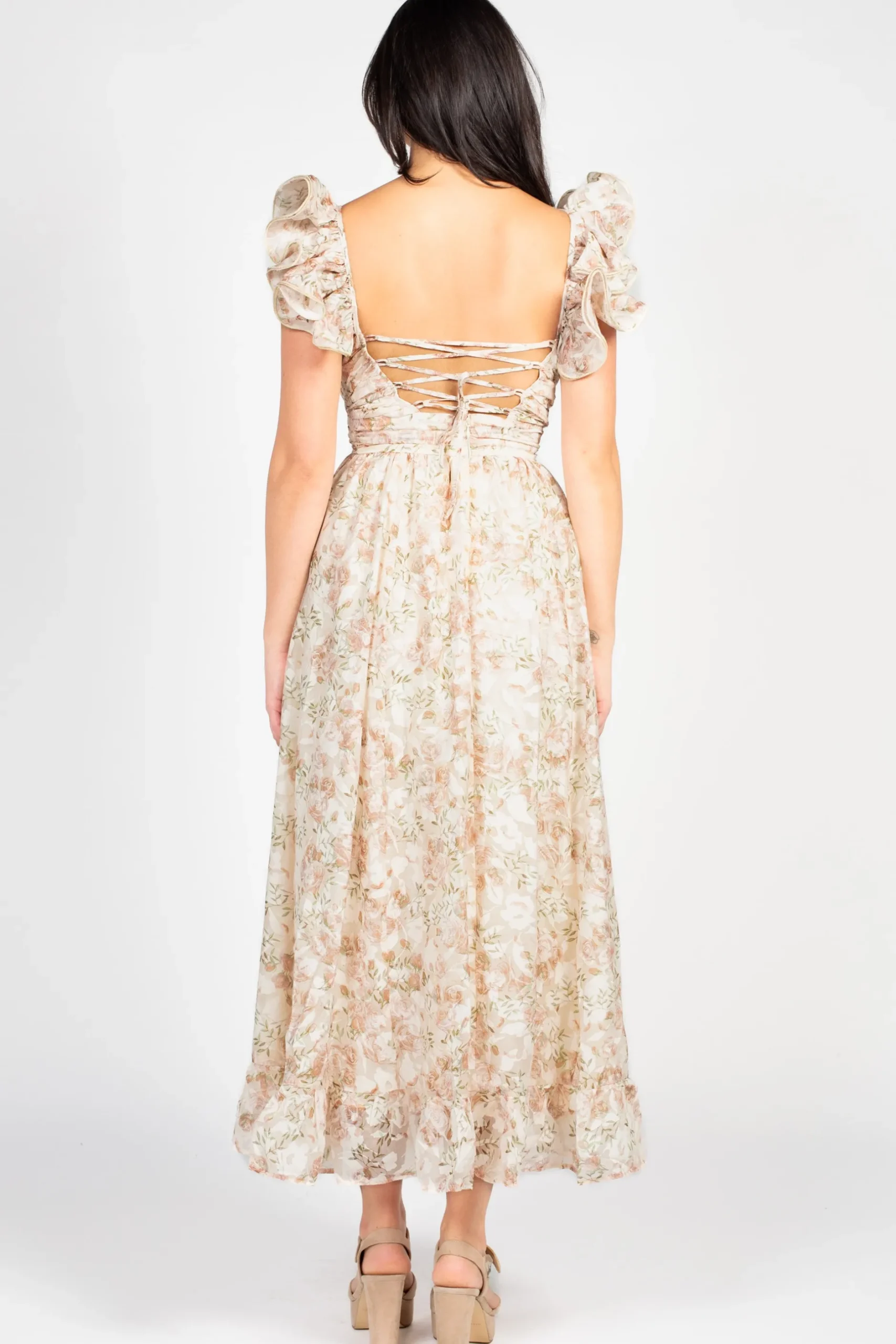 Chelsea Secret Garden Backless Floral Maxi Dress CreamFloral Best