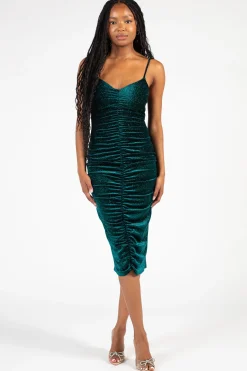 Lovely Day Starlett Ruched Velvet Shimmer Midi Dress Sale