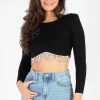 Papermoon Stasia Rhinestone Fringe Crop Knit Top Discount