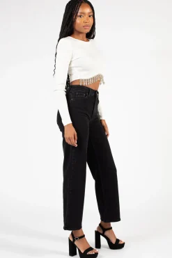 Papermoon Stasia Rhinestone Fringe Crop Knit Top Discount