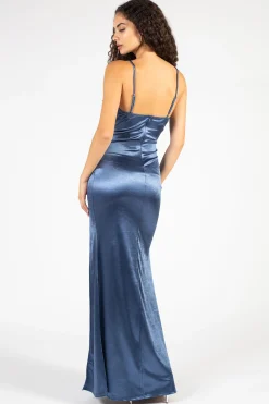 Chelsea Thea High Slit Satin Maxi Gown Clearance