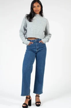 edit by nine Twinkle Mock Neck Crop Sweater Grey Fashion