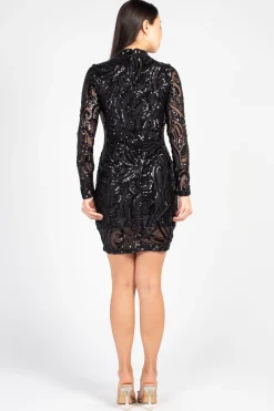 Love Song Valerie Mock Neck Sequin Mini Dress New