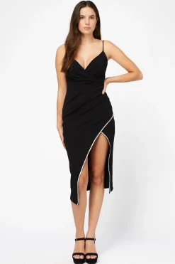 Lovely Day Venetia Rhinestone Trim Slit Midi Dress New