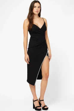 Lovely Day Venetia Rhinestone Trim Slit Midi Dress New