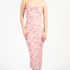 Klesis Whitney Floral Ruched Mesh Midi Dress PinkBlush Discount