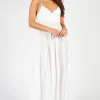 Luxxel Zephrya Tie Back Satin Pleated Gown White Discount